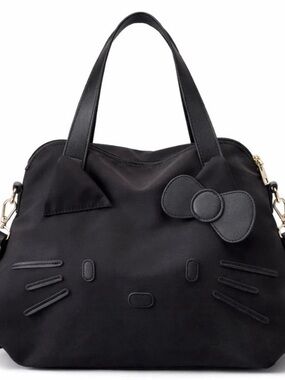 Hello Kitty Black Cat Face Tote Bag with Bow Accent